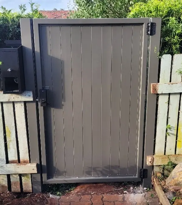 after Woodland Grey Powder-coated Aluminium Swing Gate – Gate Quote, Centenary Heights