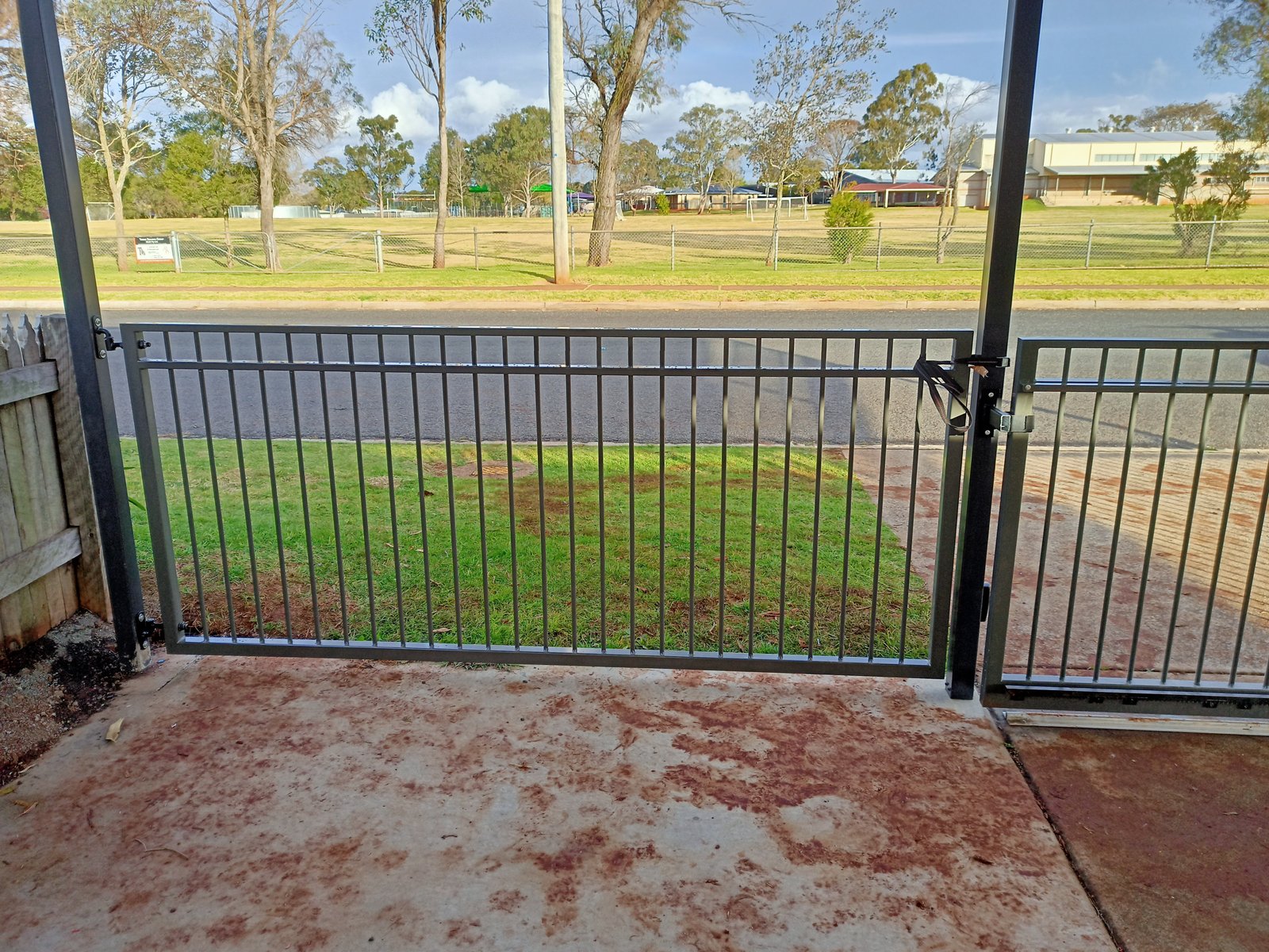 after Woodland Grey Powder-coated Aluminium Sliding Gate – GATE + MOTOR + INFILL, Darling Heights
