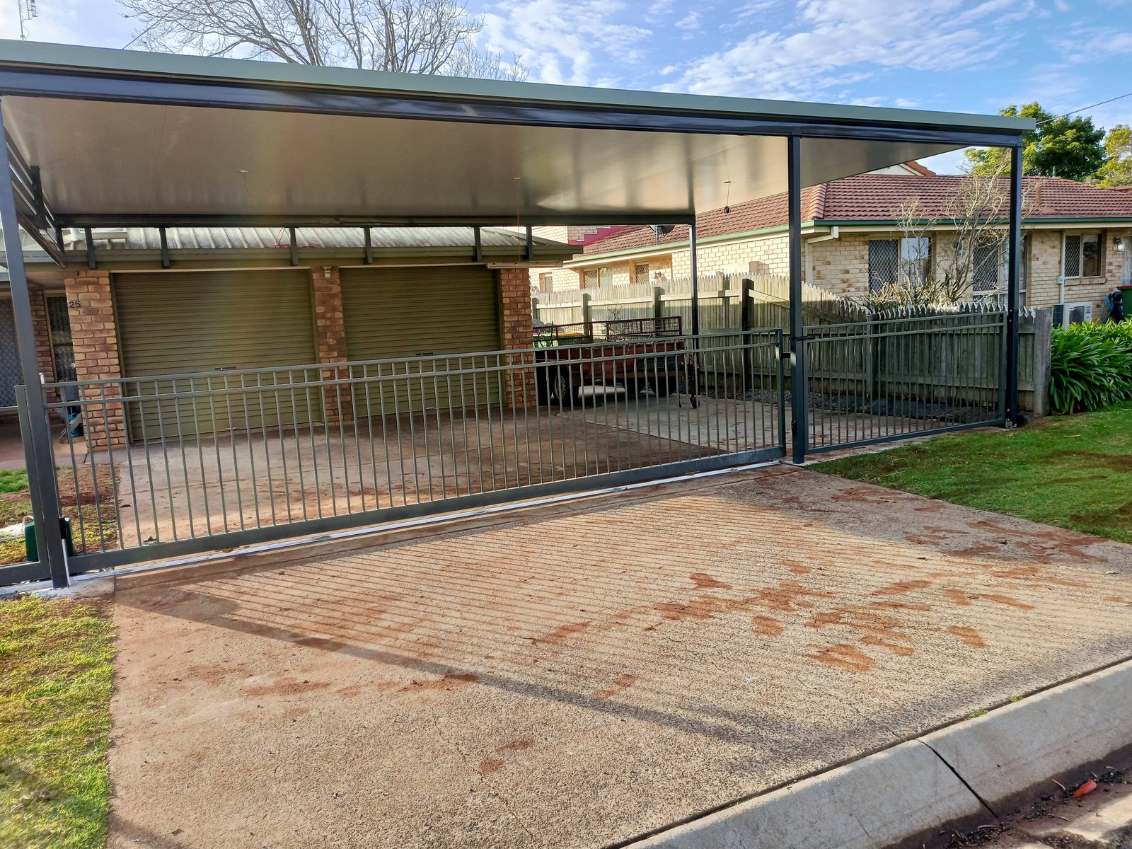 after Woodland Grey Powder-coated Aluminium Sliding Gate – GATE + MOTOR + INFILL, Darling Heights