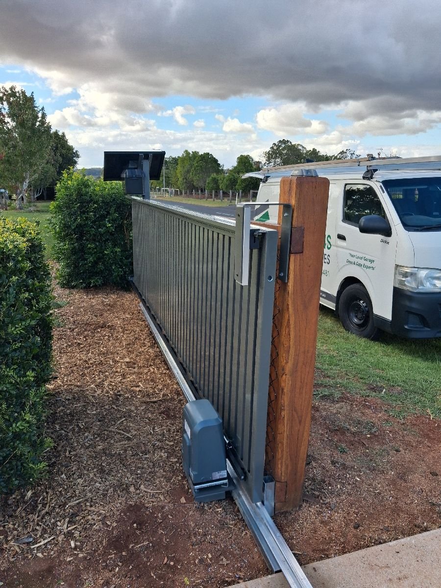 after Woodland Grey Powder-coated Aluminium Sliding Gate – Sliding Gate & PA Gate, Cabarlah