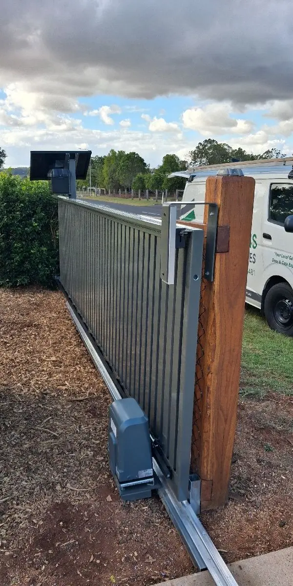 after Woodland Grey Powder-coated Aluminium Sliding Gate – Sliding Gate & PA Gate, Cabarlah