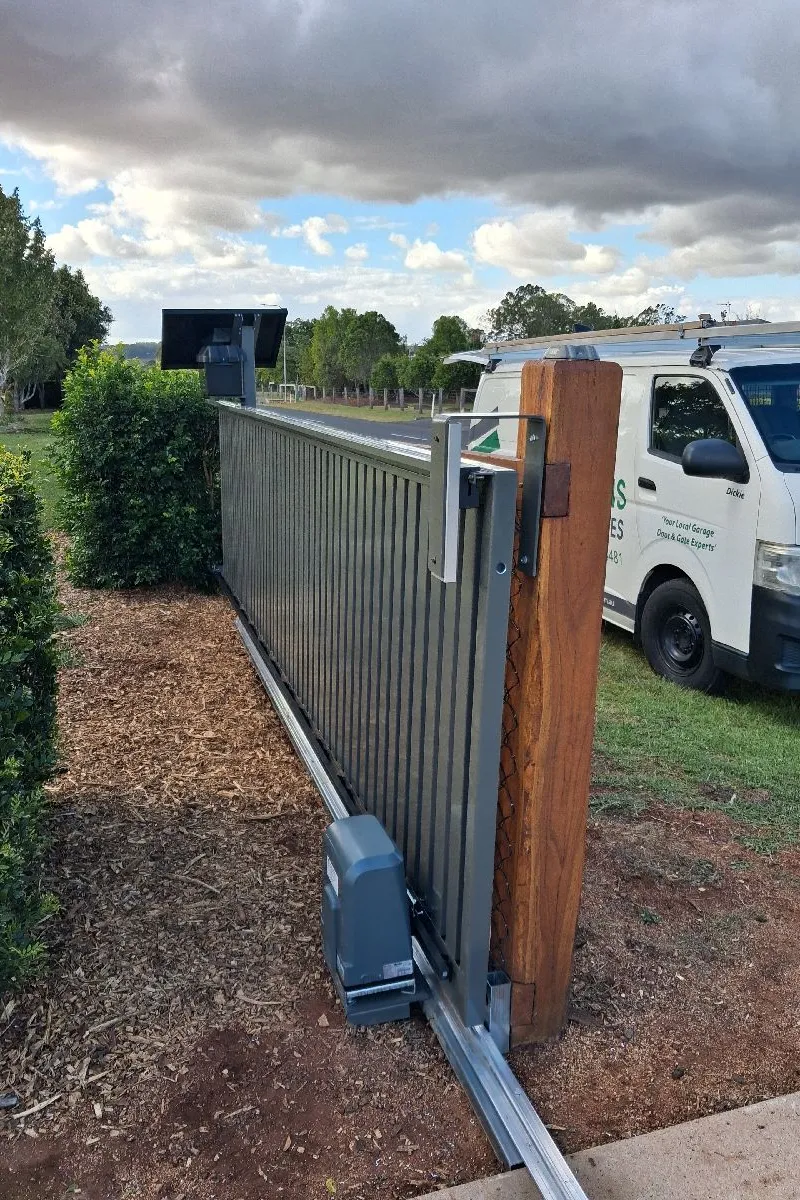 after Woodland Grey Powder-coated Aluminium Sliding Gate – Sliding Gate & PA Gate, Cabarlah