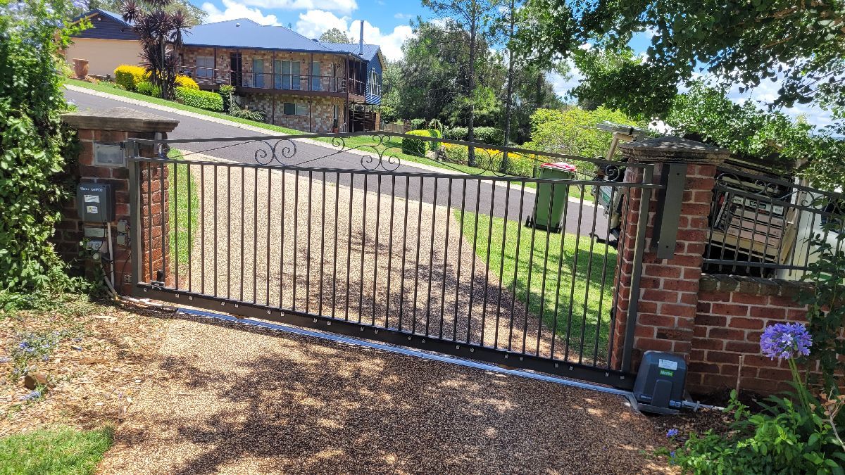 after Woodland Grey Powder-coated Aluminium Sliding Gate – Slide Gate + Motor, Centenary Heights