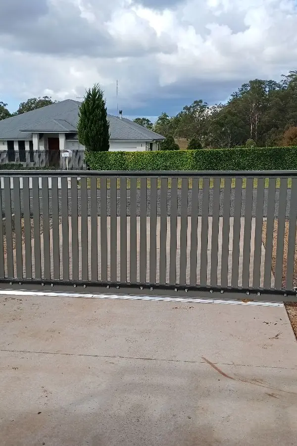 after Woodland Grey Powder-coated Aluminium Sliding Gate – Sliding Gate & PA Gate, Cabarlah