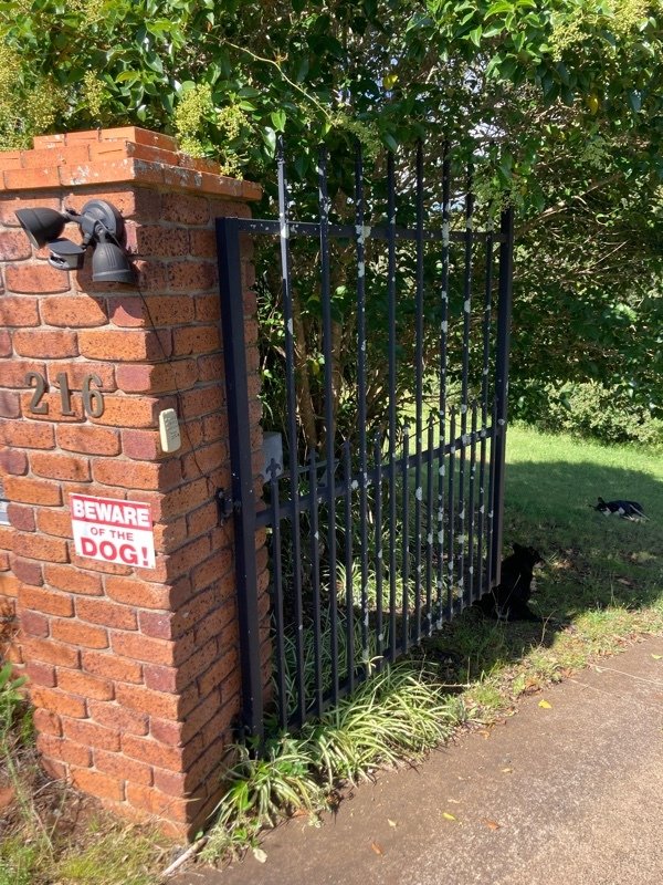 before Black Powder-coated Aluminium Swing Gate – Gate repairs, Kearneys Spring
