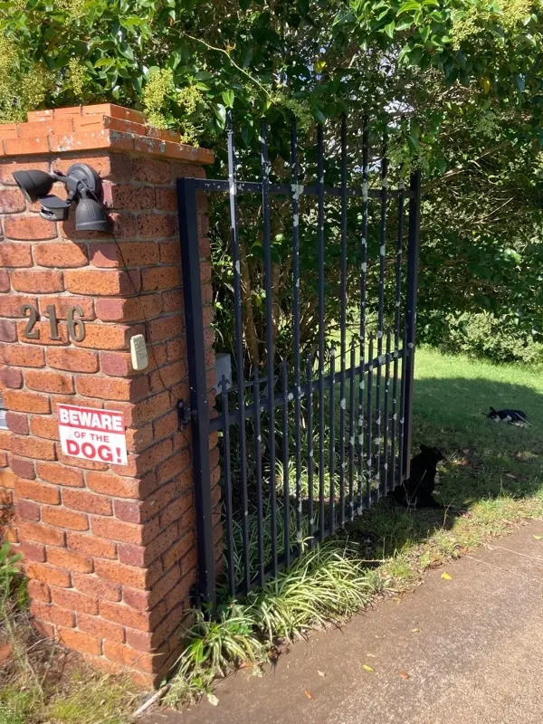 before Black Powder-coated Aluminium Swing Gate – Gate repairs, Kearneys Spring
