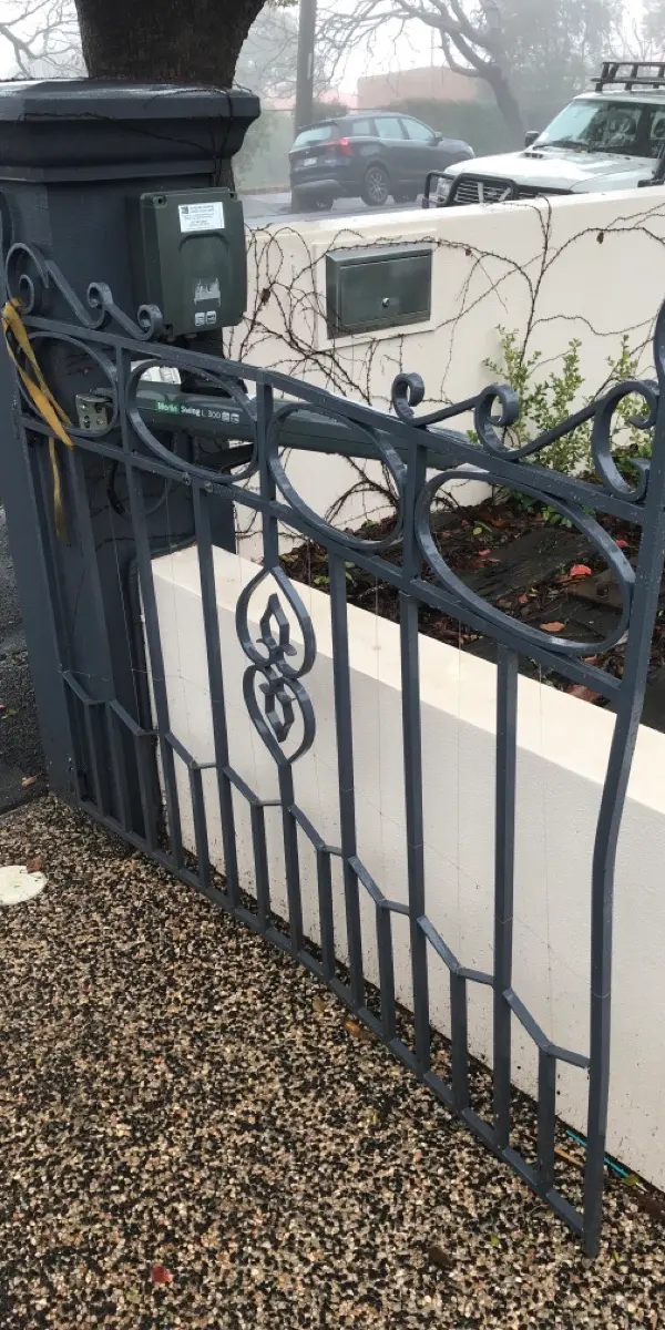 before Black Powder-coated Aluminium Swing Gate – Re-install gate and motor, East Toowoomba