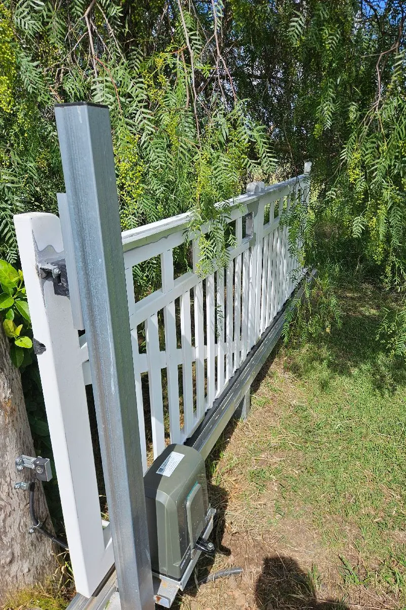 before White Powder-coated Steel Sliding Gate – Gate Vehicle Impact, Wyreema