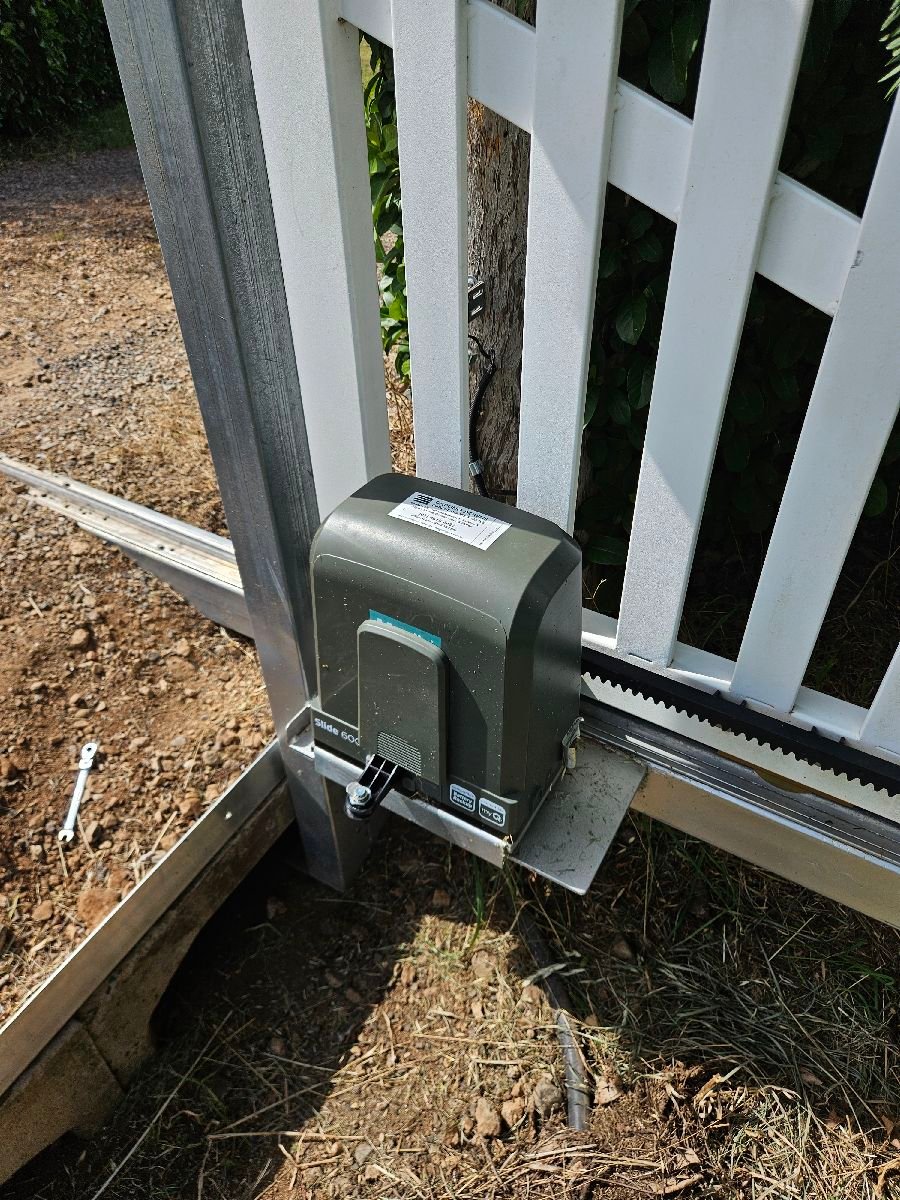 before White Powder-coated Steel Sliding Gate – Gate Vehicle Impact, Wyreema