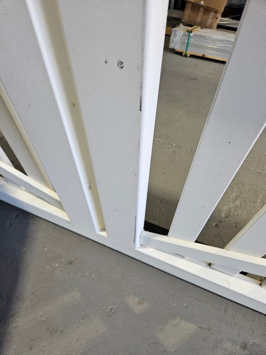 before White Powder-coated Steel Sliding Gate – Gate Vehicle Impact, Wyreema