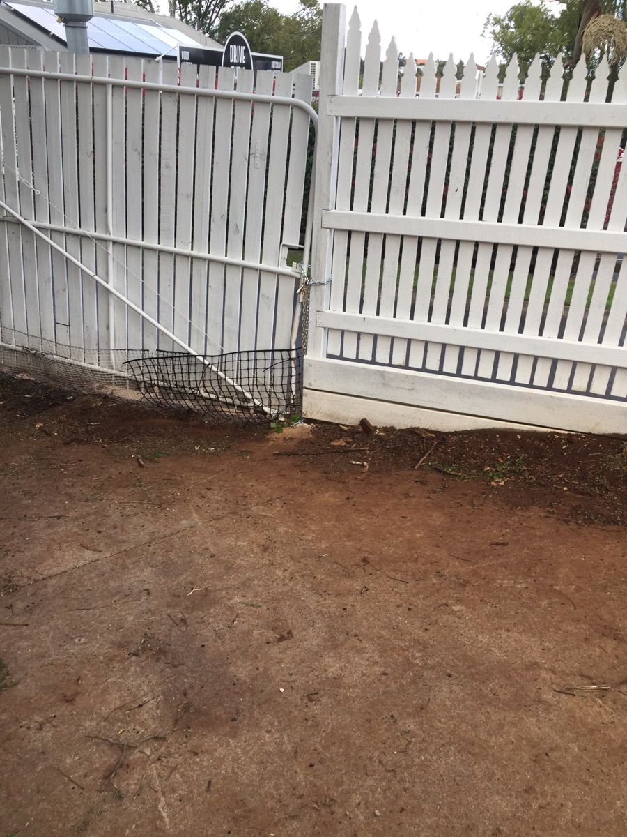 before White Powder-coated Aluminium + Timber Palings Sliding Gate – Slide Gate + Motor, North Toowoomba