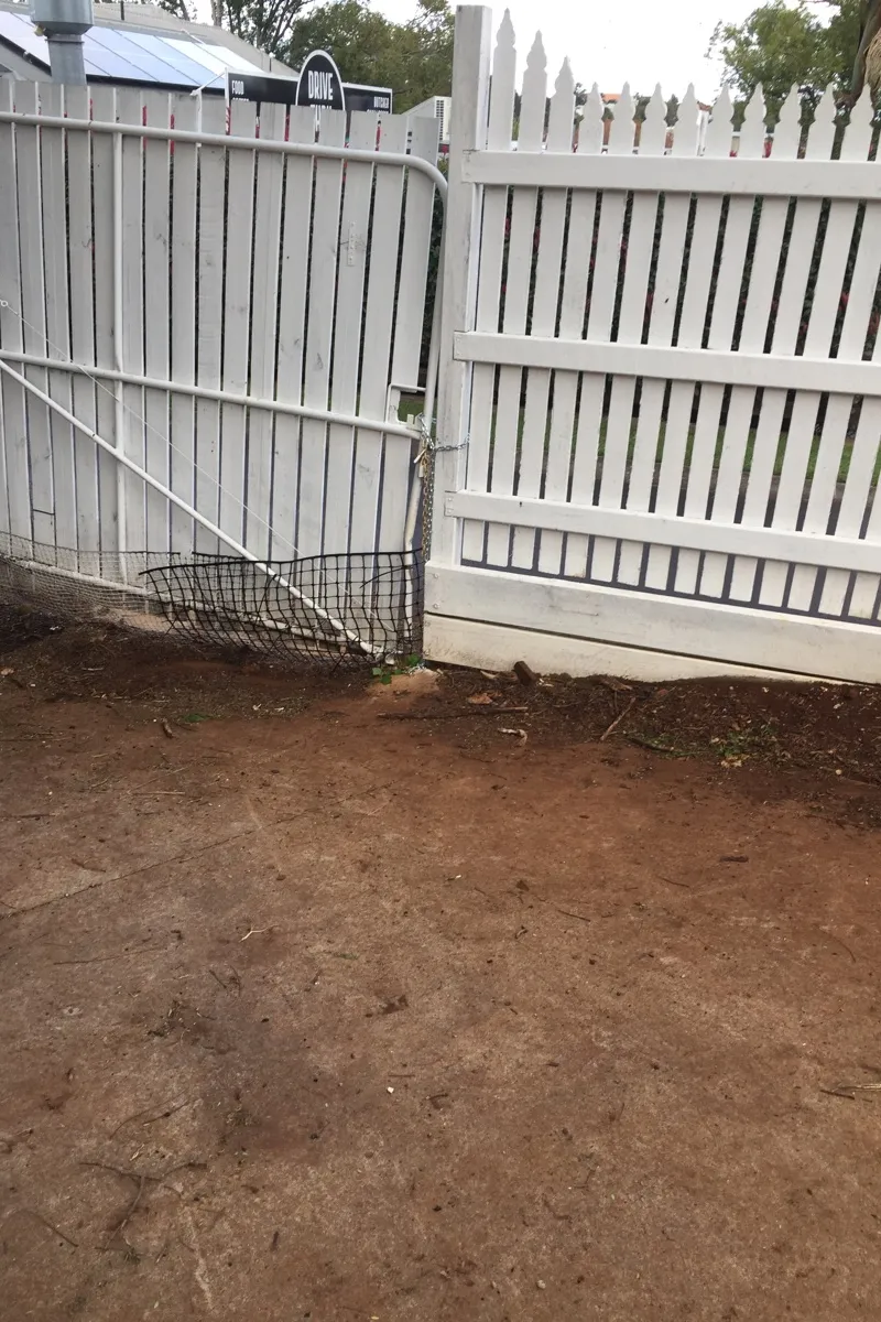 before White Powder-coated Aluminium + Timber Palings Sliding Gate – Slide Gate + Motor, North Toowoomba
