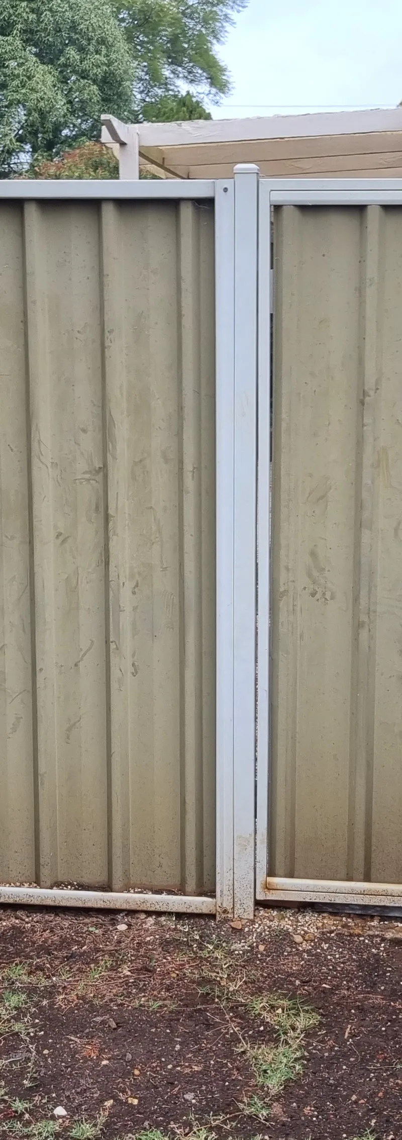 before Cream Colorbond Steel Swing Gate – Swing Gate + Fill Panel, Oakey