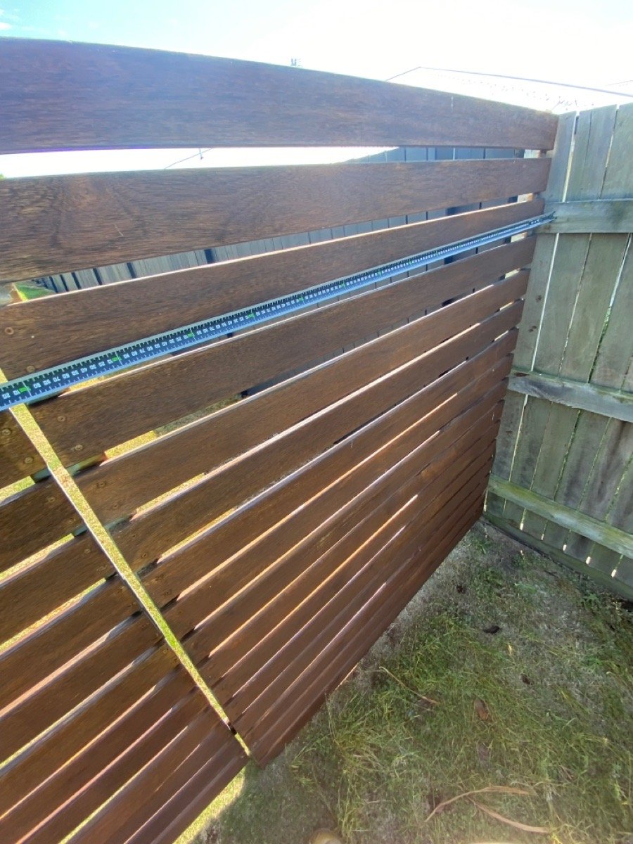 before Brown Timber/Painted Steel Swing Gate – Gate + Motor, Westbrook
