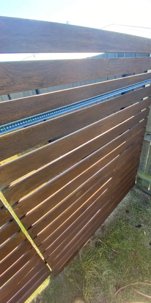before Brown Timber/Painted Steel Swing Gate – Gate + Motor, Westbrook