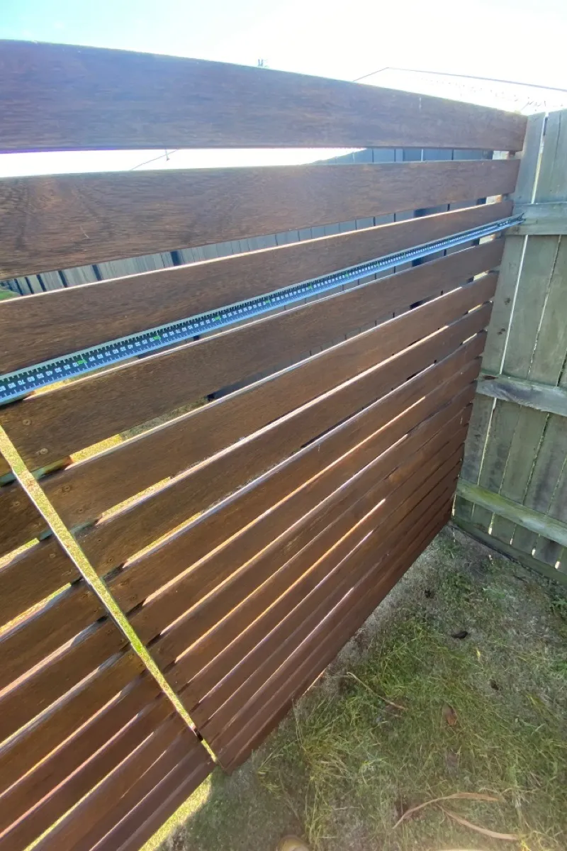 before Brown Timber/Painted Steel Swing Gate – Gate + Motor, Westbrook