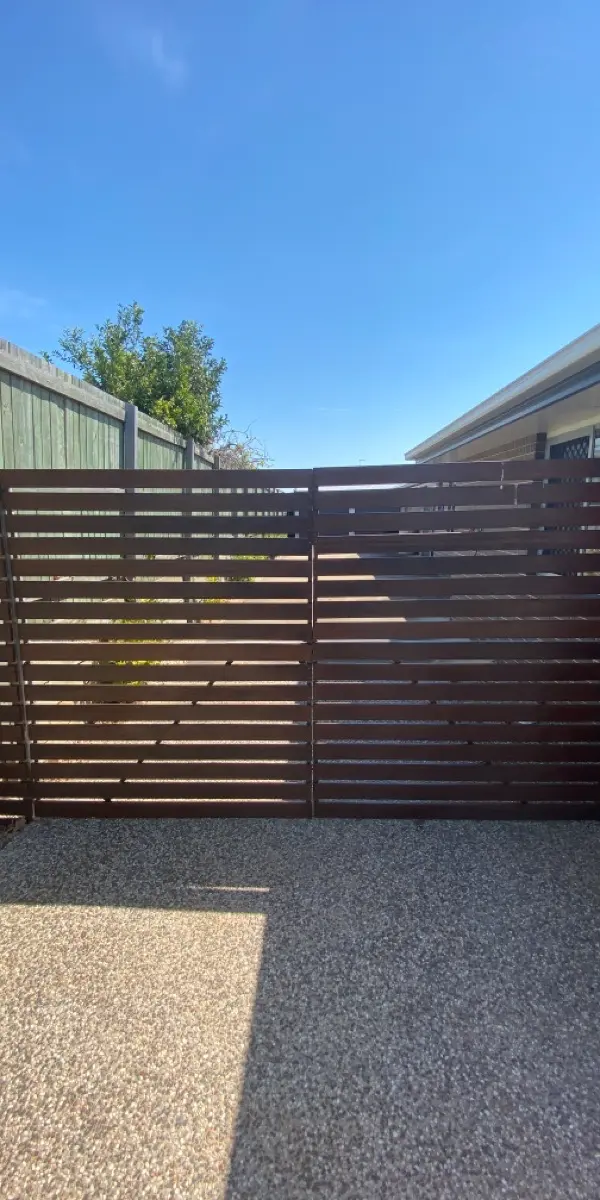 before Brown Timber/Painted Steel Swing Gate – Gate + Motor, Westbrook