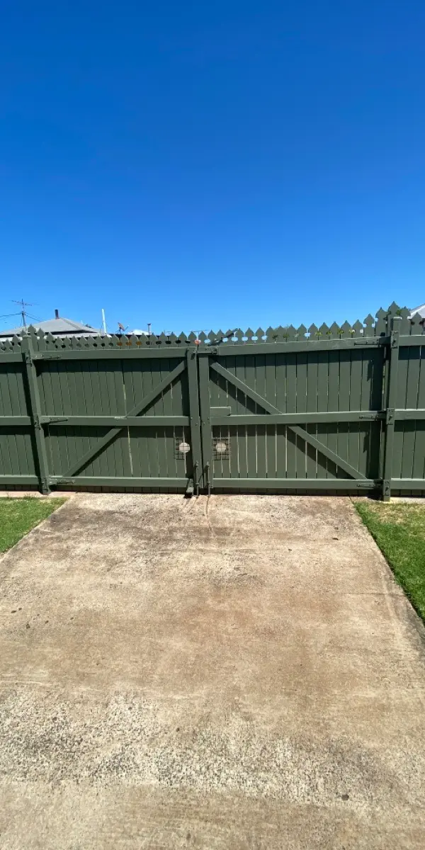 before Wood-look Timber Sliding Gate – Slide Gate + Motor, Harristown