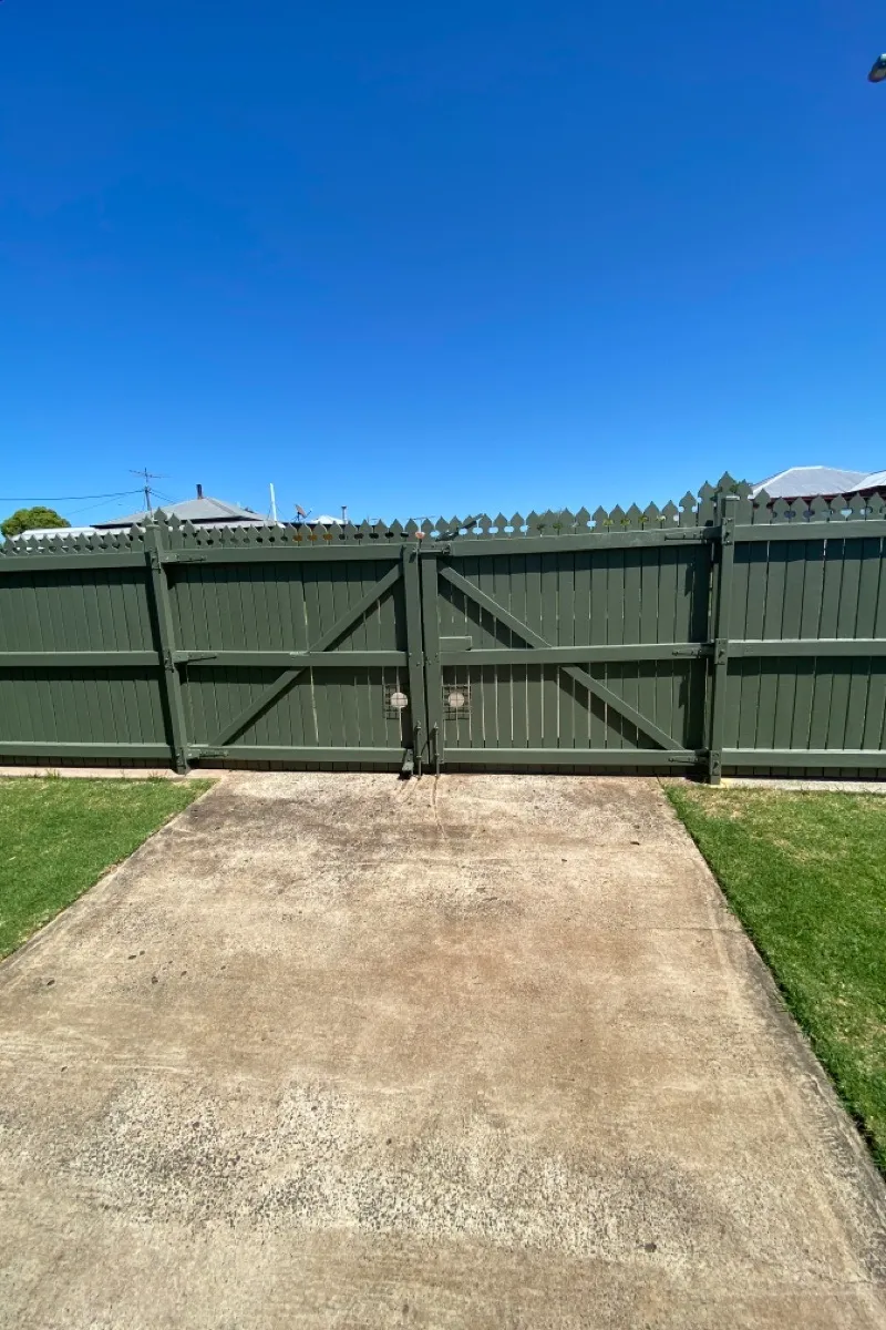 before Wood-look Timber Sliding Gate – Slide Gate + Motor, Harristown