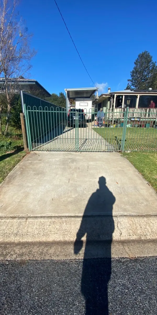 before Cottage Green Powder-coated Steel Sliding Gate – Slide Gate + Motor, Newtown