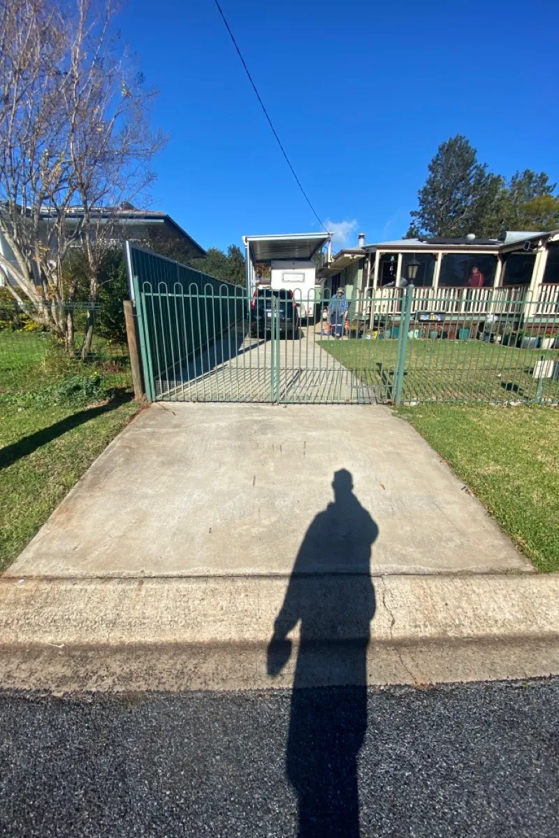 before Cottage Green Powder-coated Steel Sliding Gate – Slide Gate + Motor, Newtown