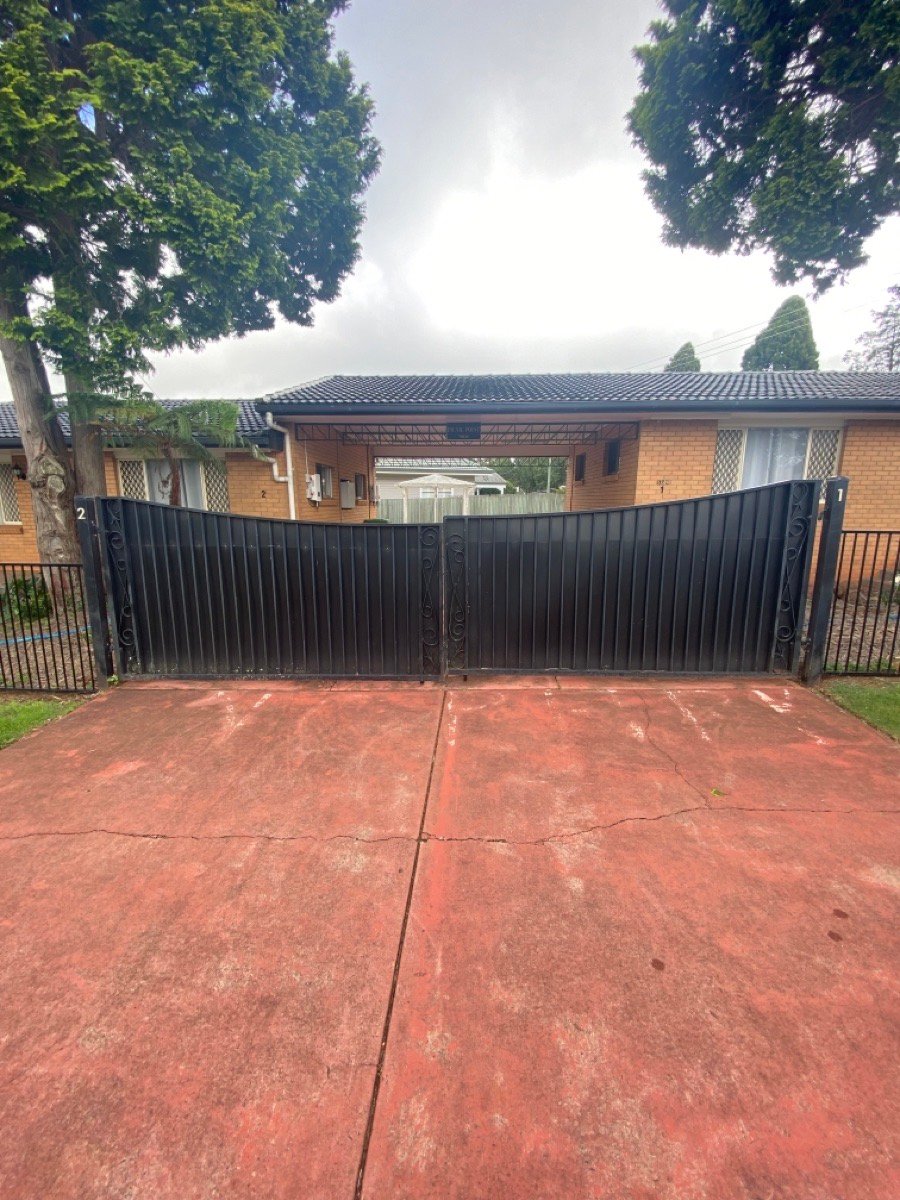 before Black Aluminium Sliding Gate – Gates + Motors (Aluminium Slide Pair), Rangeville