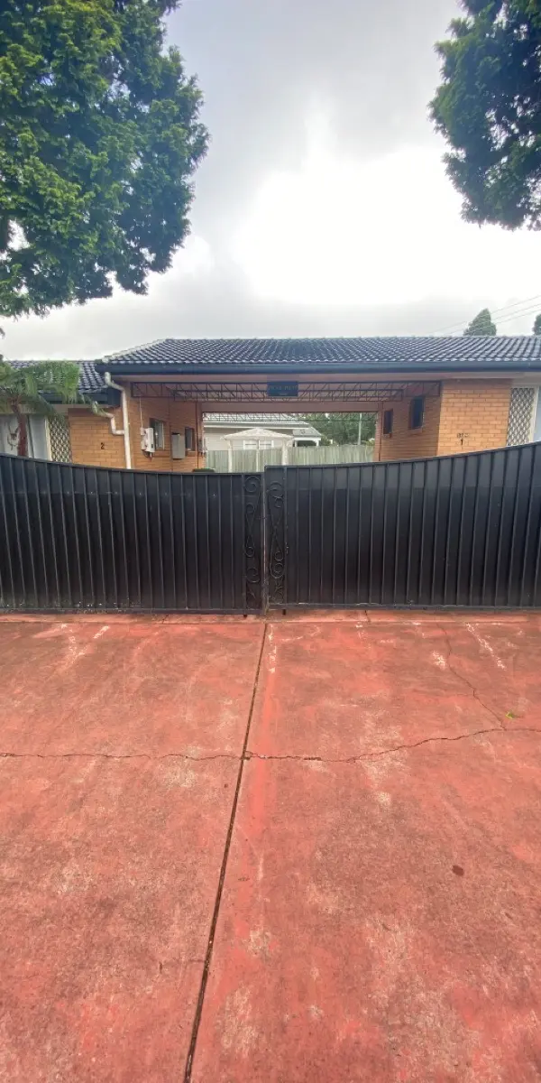 before Black Aluminium Sliding Gate – Gates + Motors (Aluminium Slide Pair), Rangeville