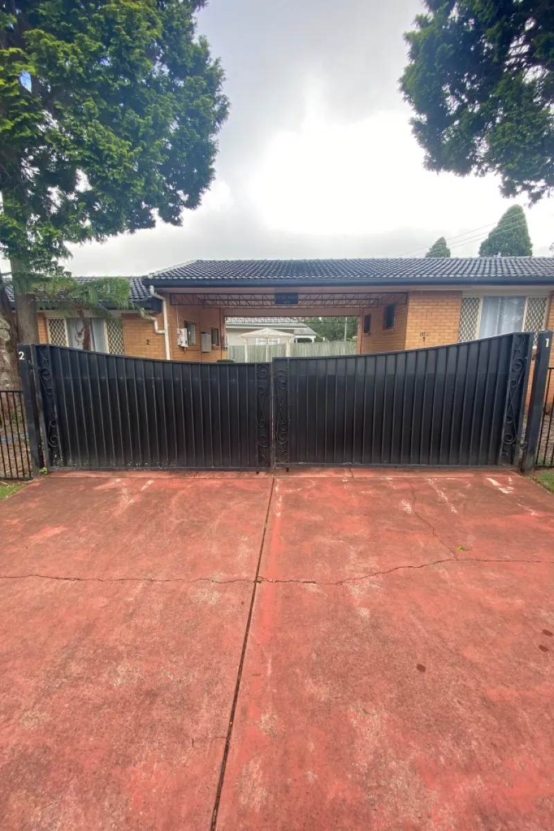 before Black Aluminium Sliding Gate – Gates + Motors (Aluminium Slide Pair), Rangeville