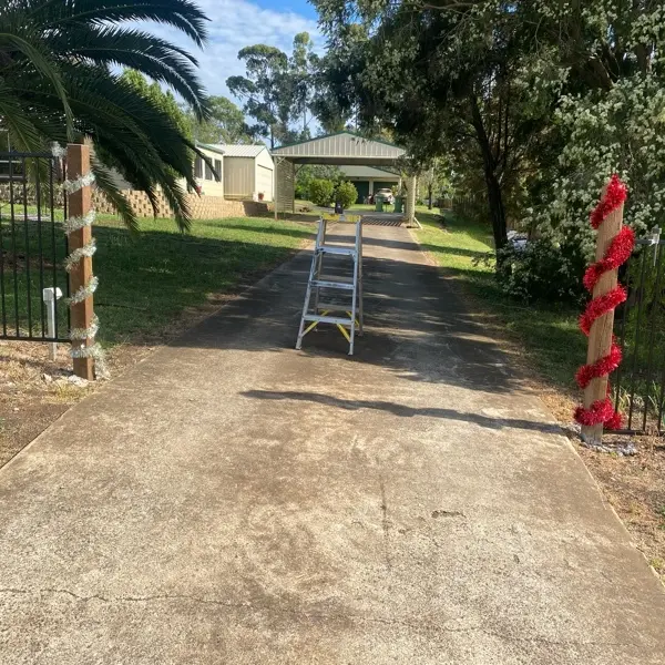 before Black Powder-coated Aluminium Sliding Gate – PIPE GATE + 240V motor, Meringandan West