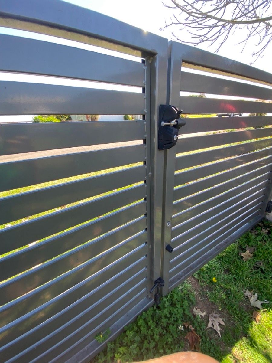 before Woodland Grey Powder-coated Aluminium Sliding Gate – Slide Gate + Motor, Glenvale