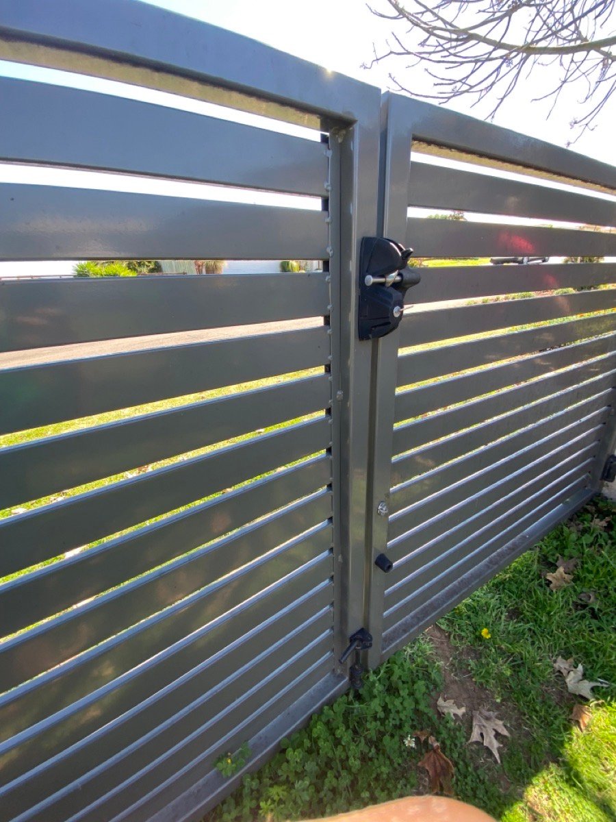 before Woodland Grey Powder-coated Aluminium Sliding Gate – Slide Gate + Motor, Glenvale