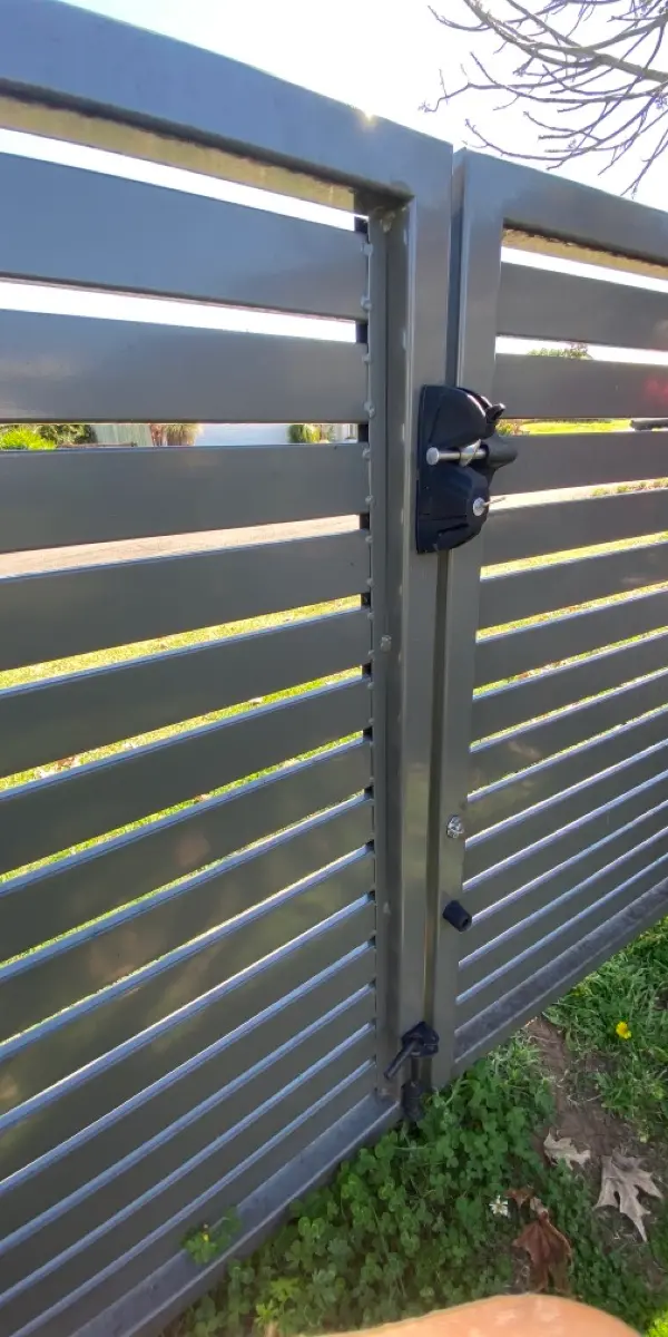 before Woodland Grey Powder-coated Aluminium Sliding Gate – Slide Gate + Motor, Glenvale
