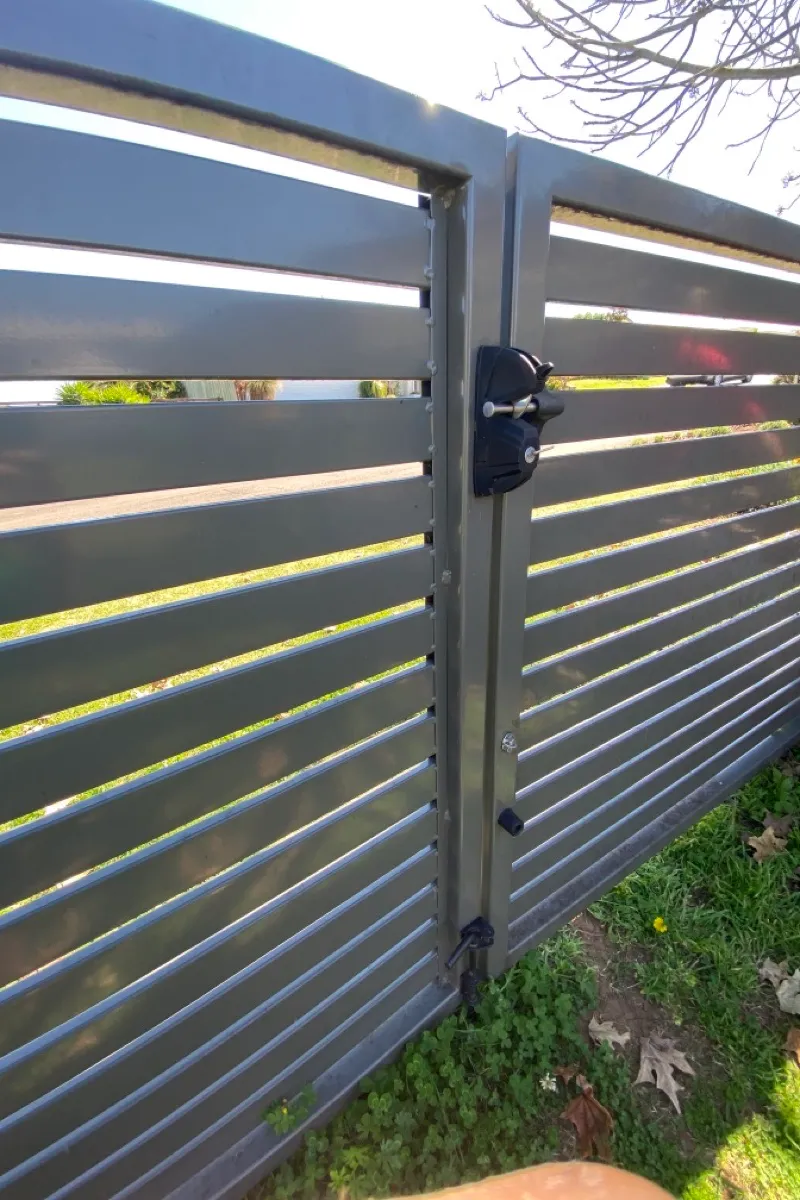 before Woodland Grey Powder-coated Aluminium Sliding Gate – Slide Gate + Motor, Glenvale