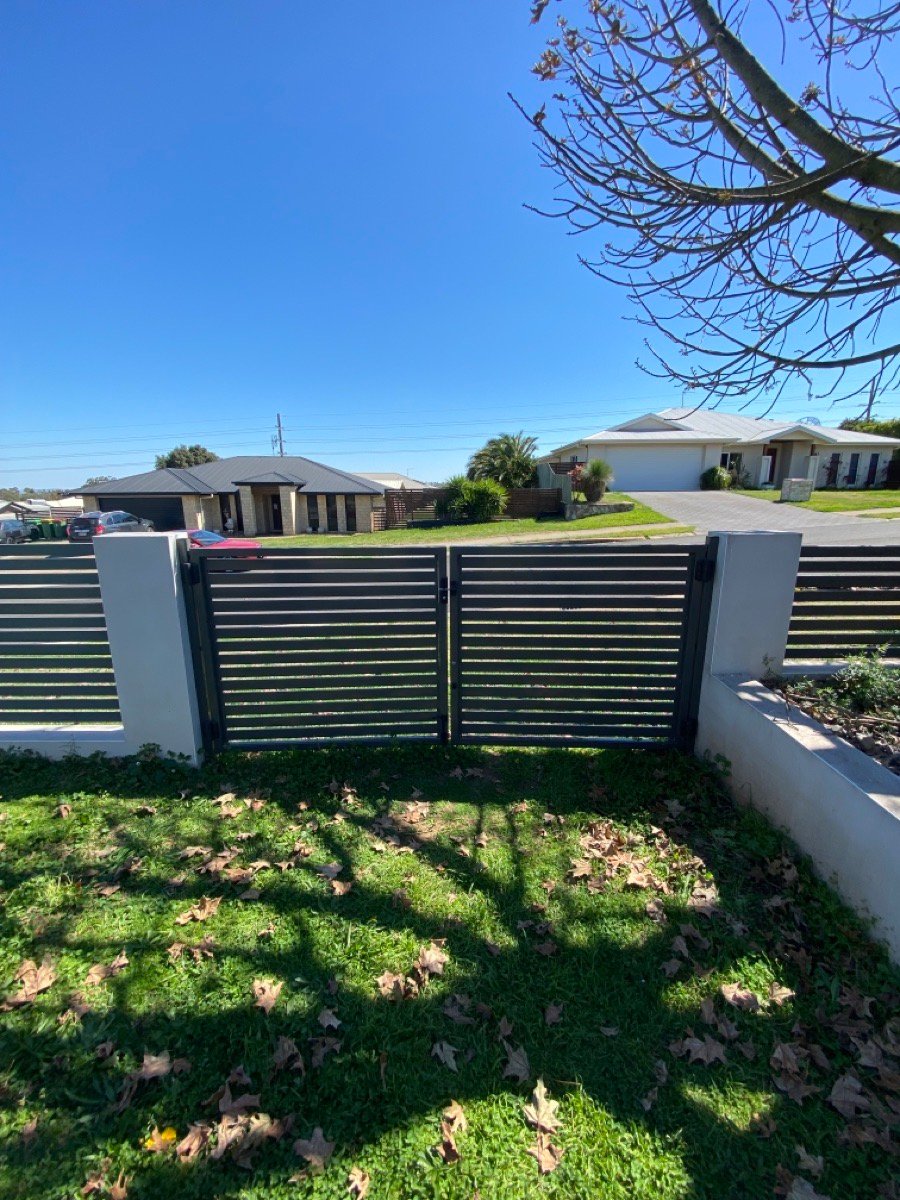 before Woodland Grey Powder-coated Aluminium Sliding Gate – Slide Gate + Motor, Glenvale