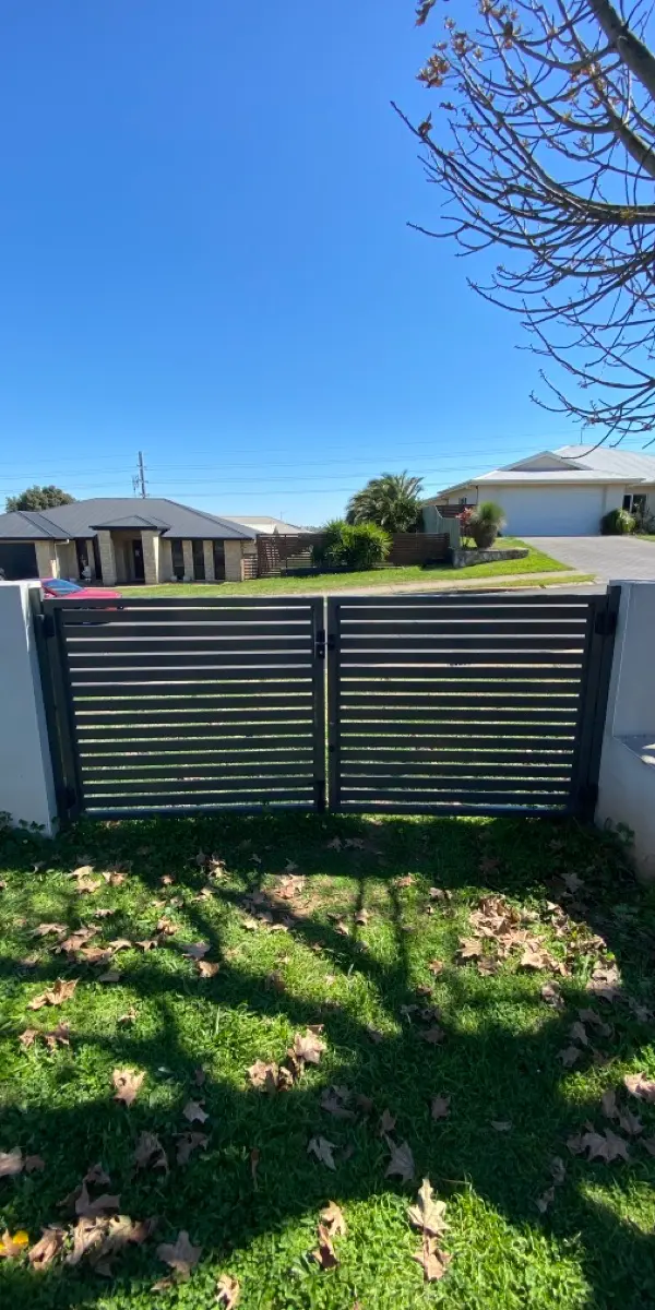 before Woodland Grey Powder-coated Aluminium Sliding Gate – Slide Gate + Motor, Glenvale