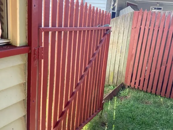 before Manor Red Timber Swing Gate – Aluminium Swing Gate + Motor, Mount Lofty
