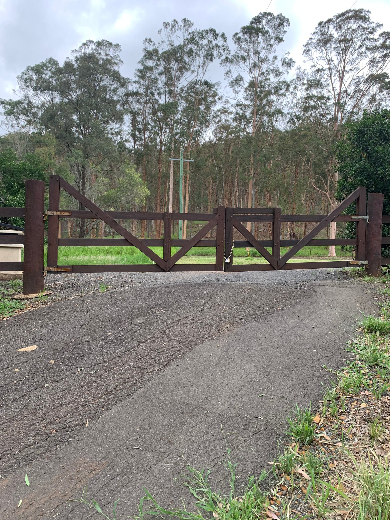 before Brown Timber Sliding Gate – Gate + Motor, Upper Flagstone