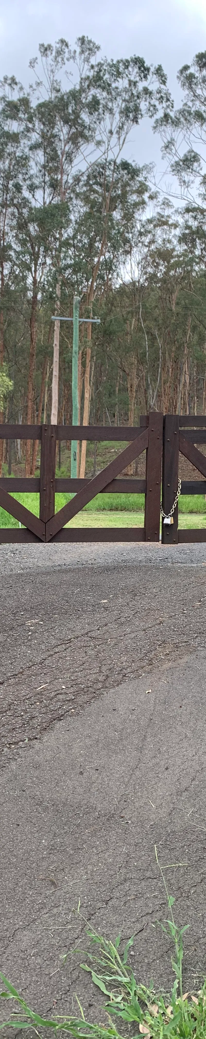 before Brown Timber Sliding Gate – Gate + Motor, Upper Flagstone