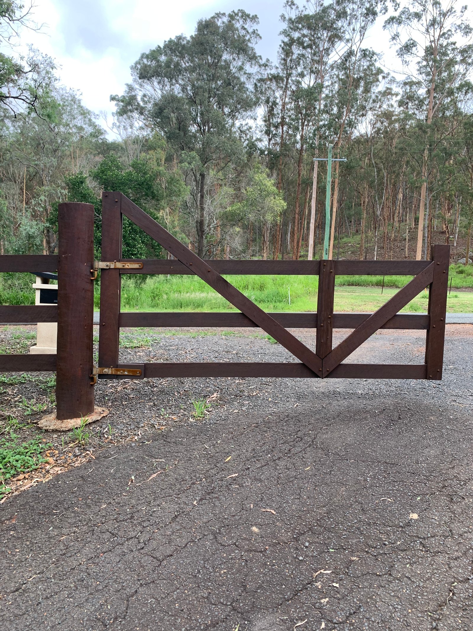 before Brown Timber Sliding Gate – Gate + Motor, Upper Flagstone