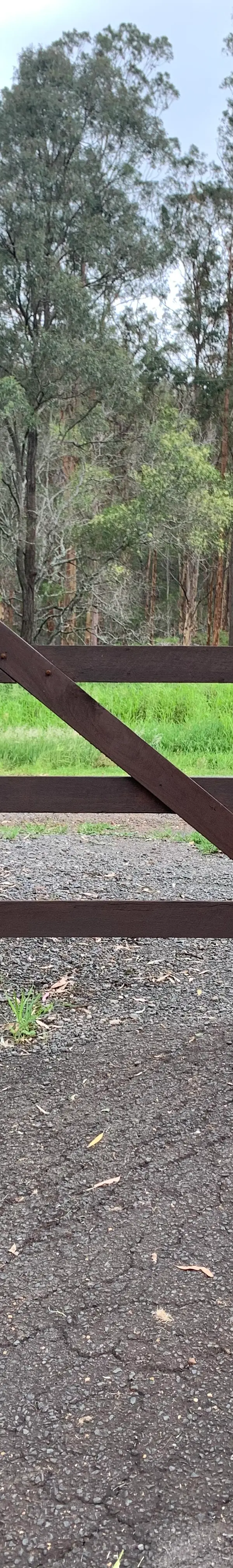 before Brown Timber Sliding Gate – Gate + Motor, Upper Flagstone