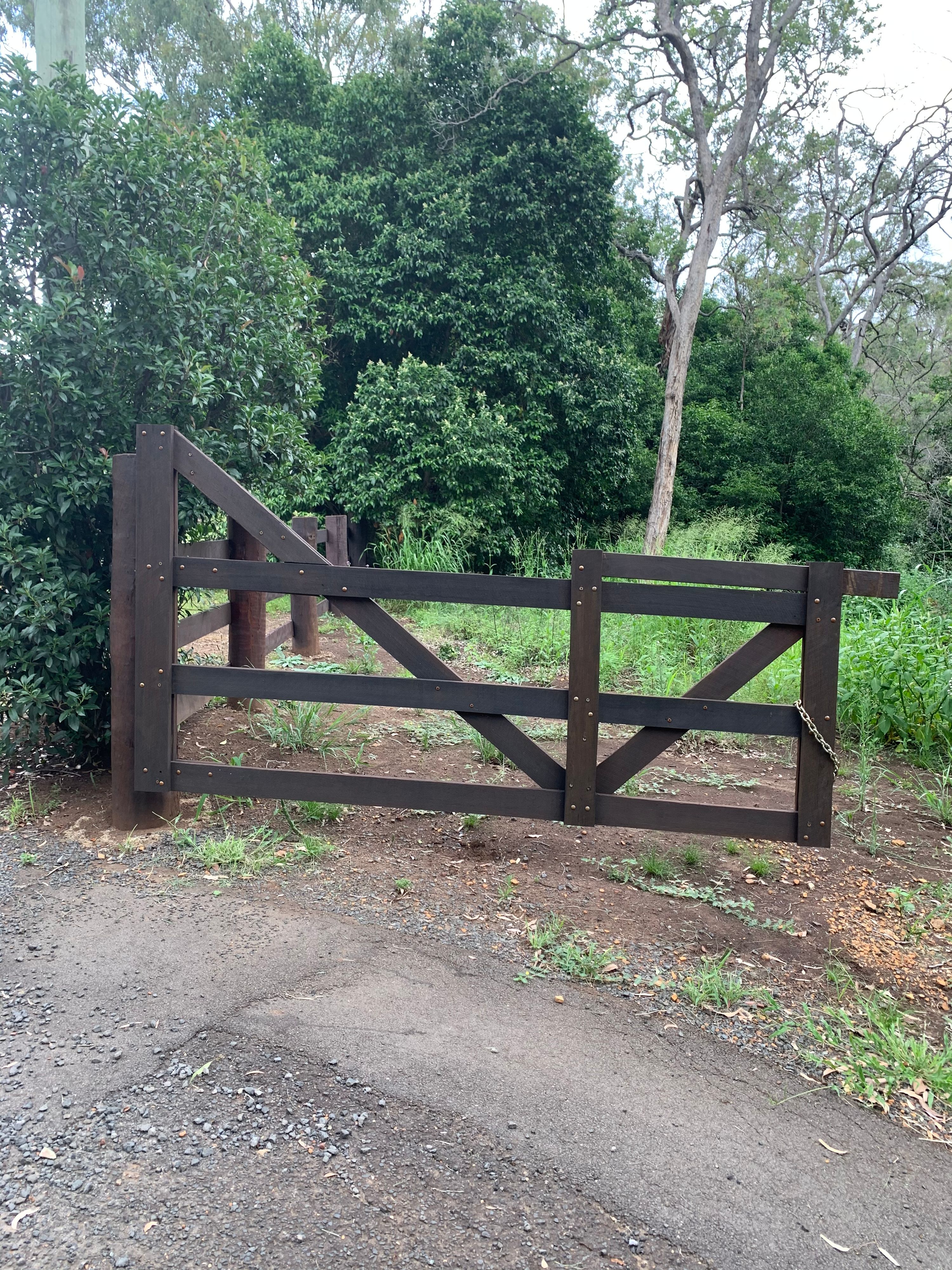 before Brown Timber Sliding Gate – Gate + Motor, Upper Flagstone