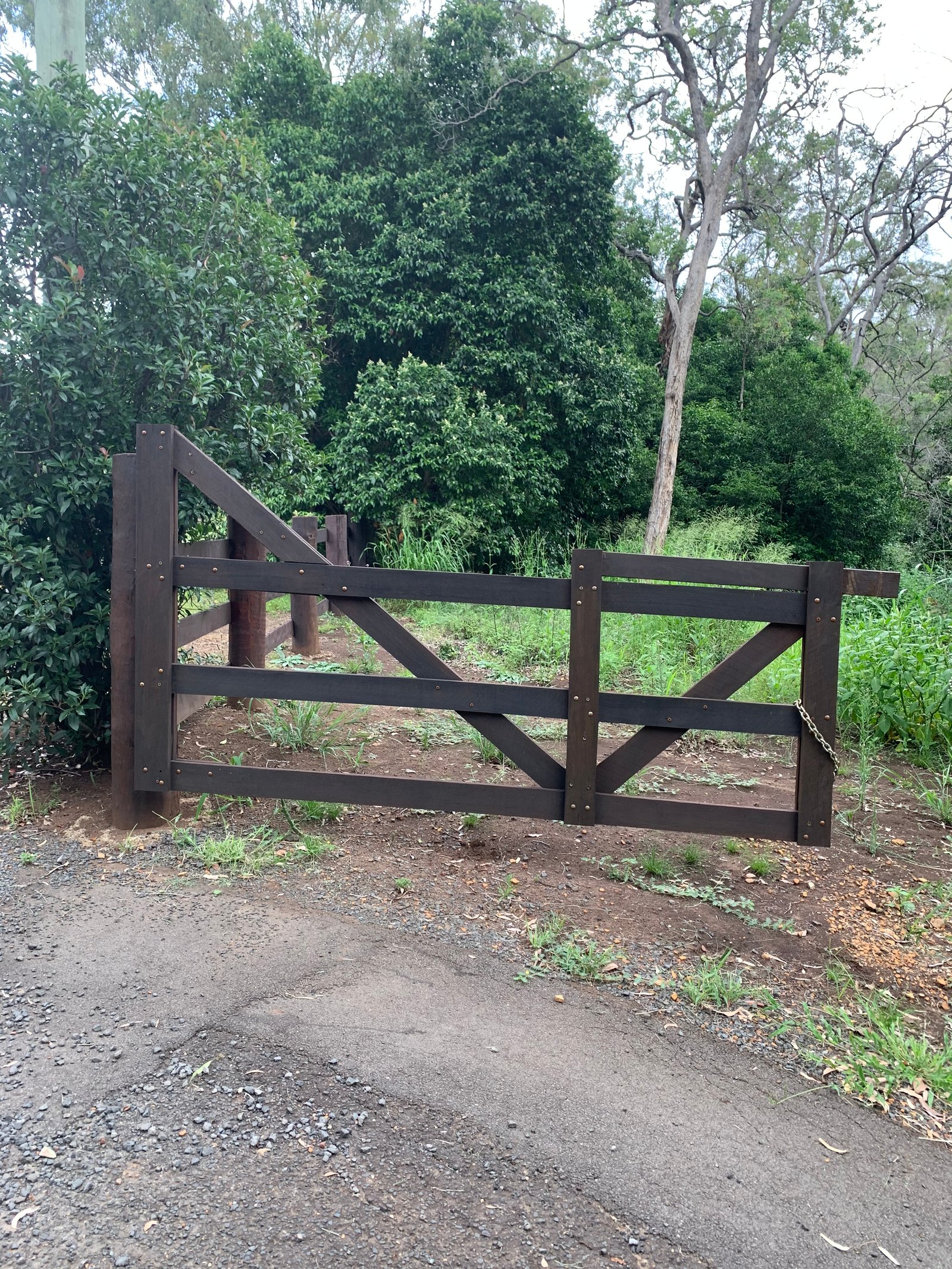 before Brown Timber Sliding Gate – Gate + Motor, Upper Flagstone