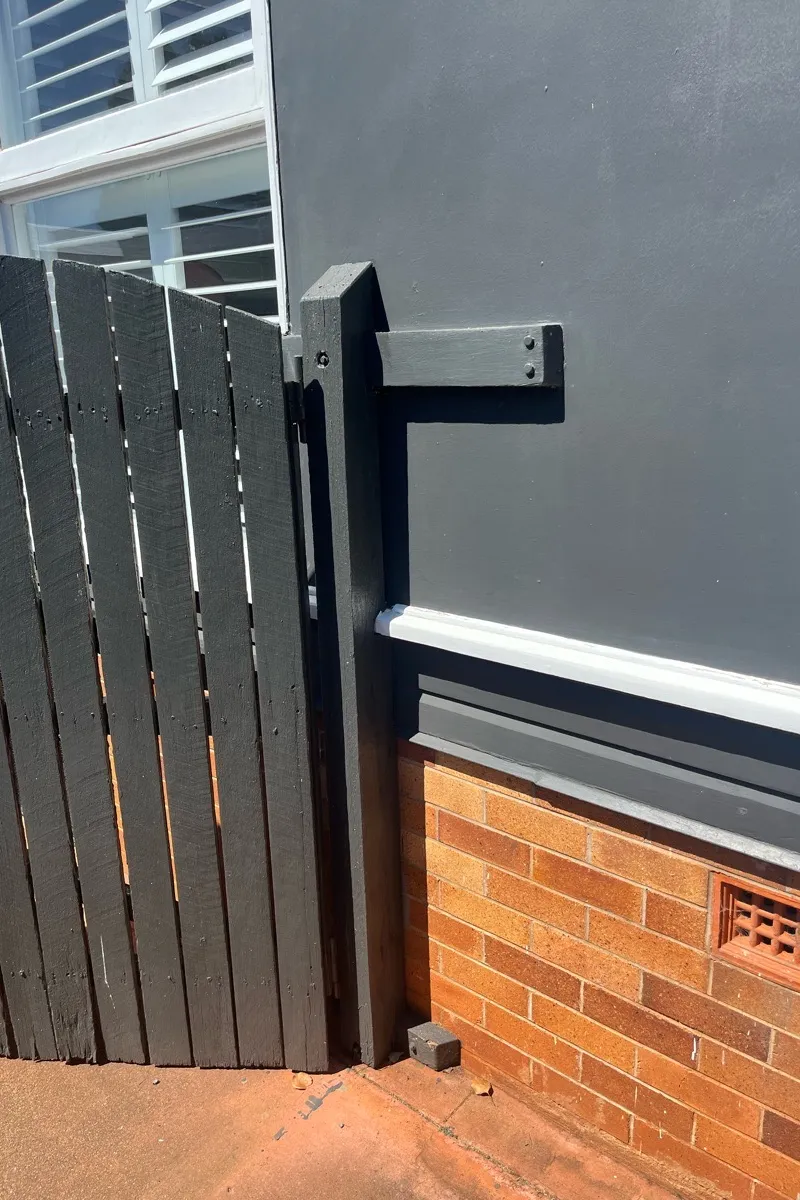 before Dark Blue Timber Swing Gate – Double Swing Gate, Mount Lofty
