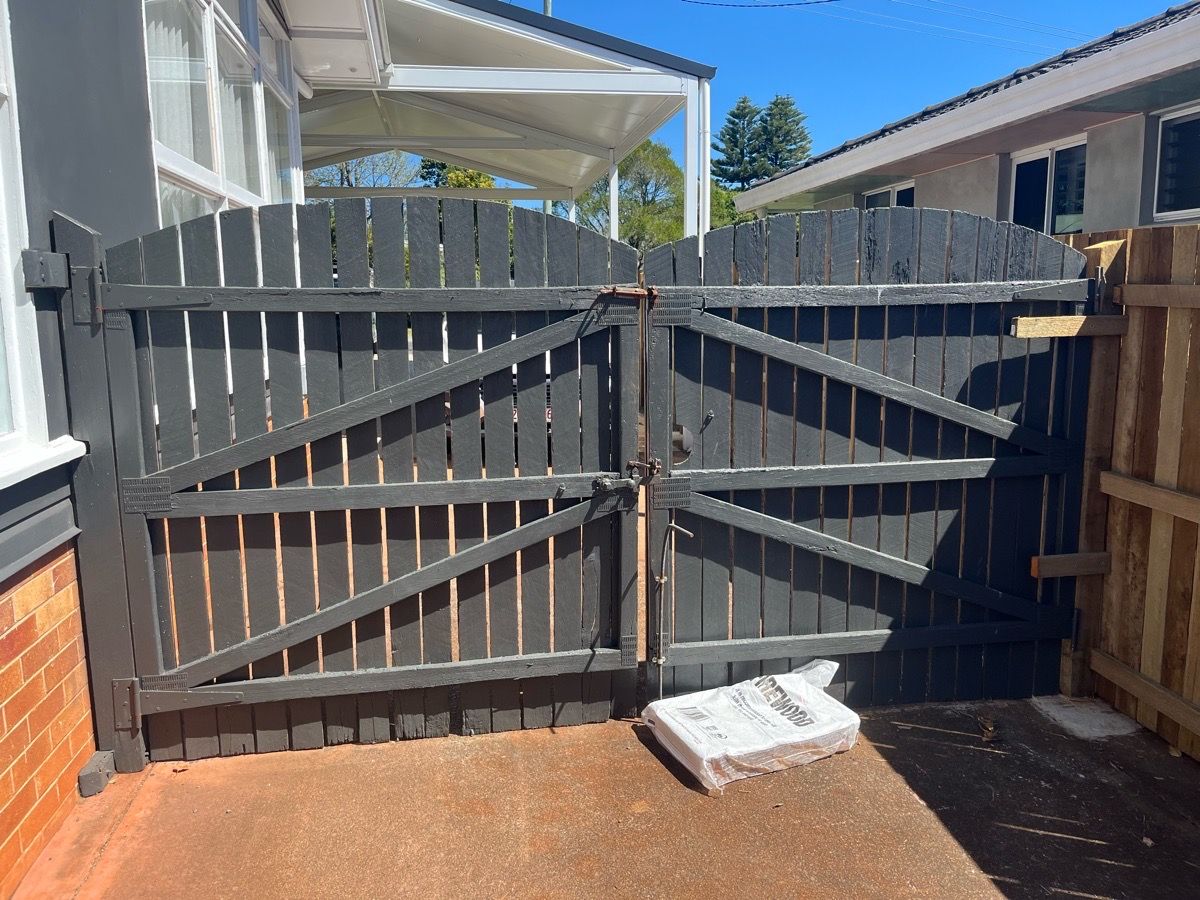 before Dark Blue Timber Swing Gate – Double Swing Gate, Mount Lofty