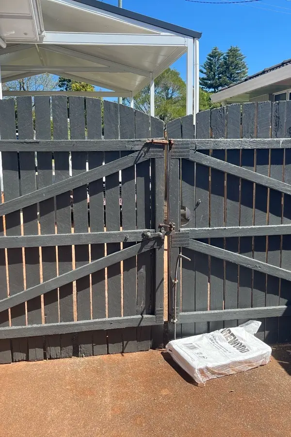 before Dark Blue Timber Swing Gate – Double Swing Gate, Mount Lofty