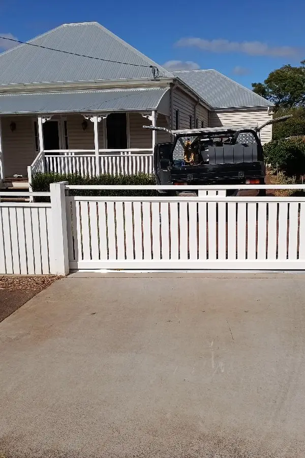 before White Timber Sliding Gate – Slide Gate & Motor, Newtown