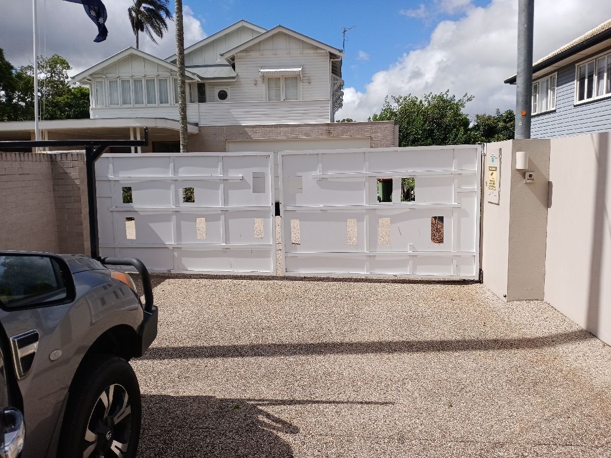 before White Powder-coated Steel Sliding Gate – Gate Fabrication, Rangeville