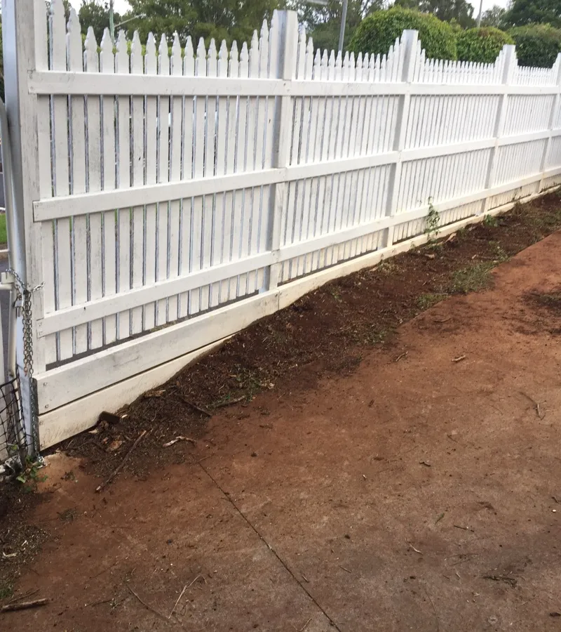 before White Powder-coated Aluminium + Timber Palings Sliding Gate – Slide Gate + Motor, North Toowoomba