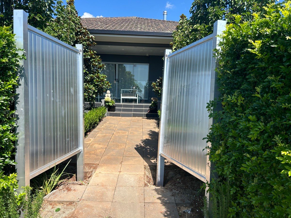 before Mixed Powder-coated Aluminium Swing Gate – PA Gate + Infill Panels, Prince Henry Heights