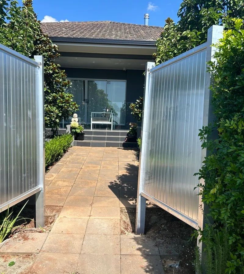 before Mixed Powder-coated Aluminium Swing Gate – PA Gate + Infill Panels, Prince Henry Heights